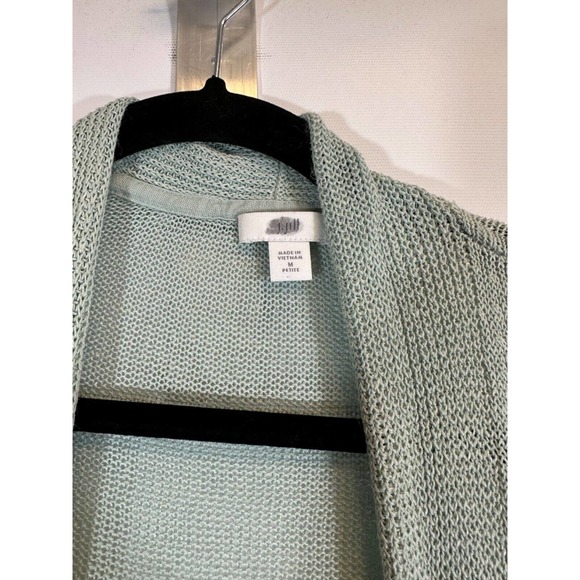 J Jill Sweater Womens MP Petite Cardigan Linen Blend Open Front Mint Pocket D50 - Picture 2 of 4